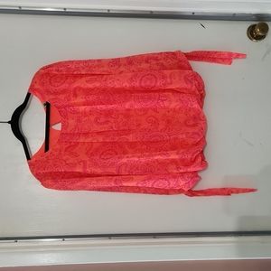 Neon Orange and Pink Floral Blouse